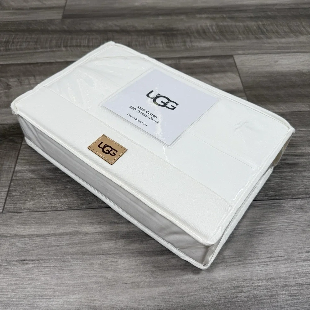 UGG IONA Queen Sheet Set 300 Thread Count Bright White 100%‎ Cotton NEW